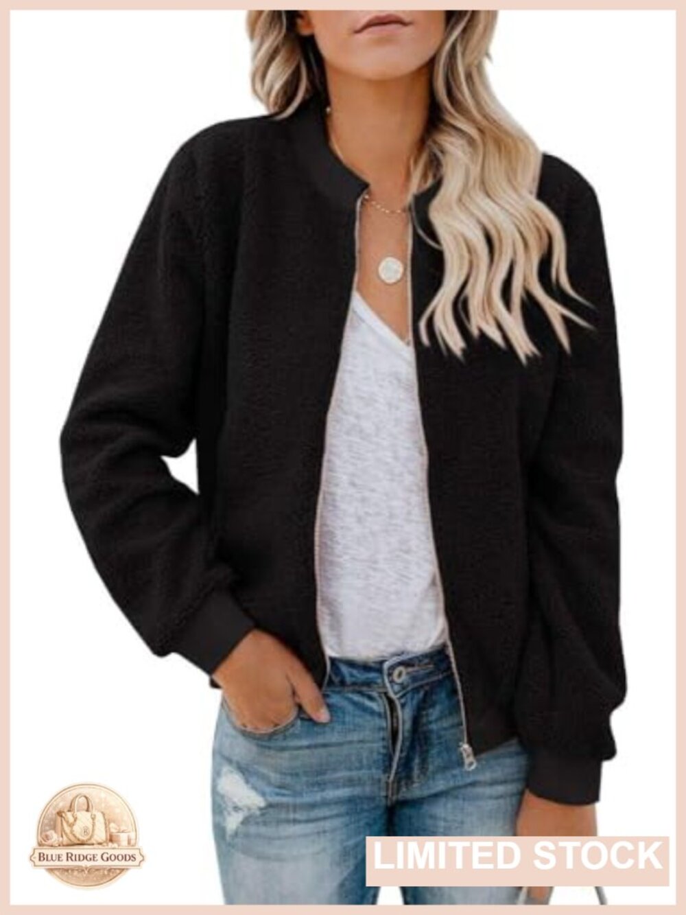 Faux Sherpa Fleece Zip Up Bomber Jacket